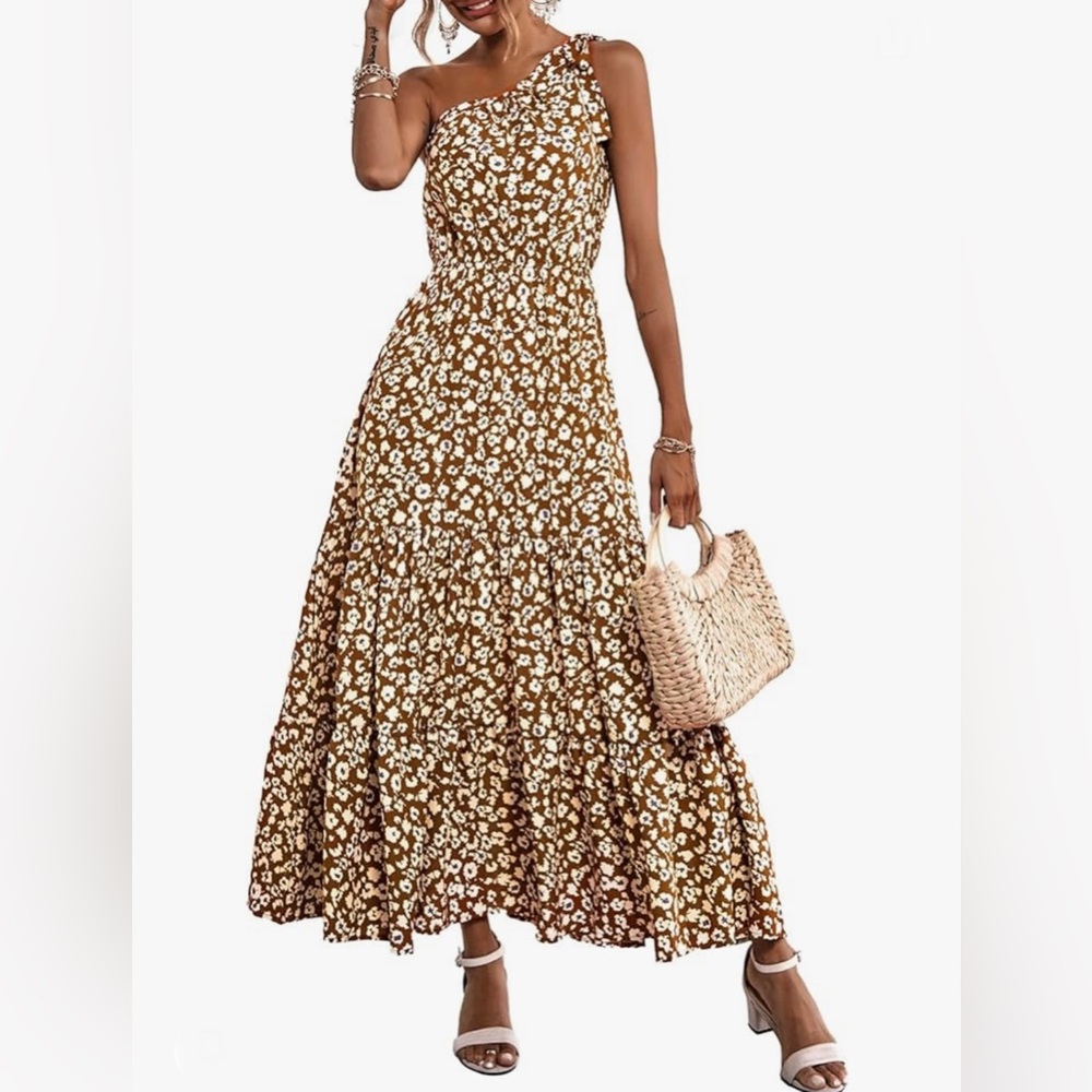 Floral One Shoulder Tie Maxi Dress